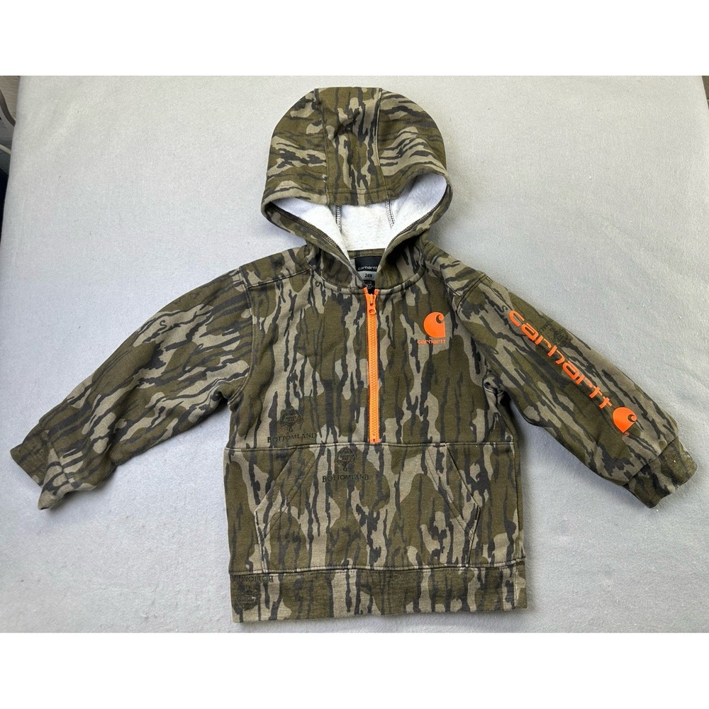 Carhartt Jacket Boys 24M Brown Camo Hooded Fleece 1/4 Zip Pullover Thermal